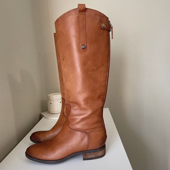 Sam Edelman Penny Boots Womens 7 Cognac Leather Tall Riding Equestrian Boho - Picture 1 of 16